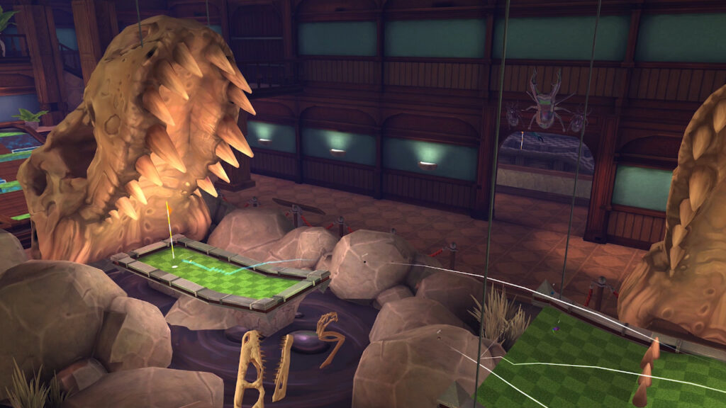 Terrain d'un jeu de simulation sportive qui représente un dinosaure