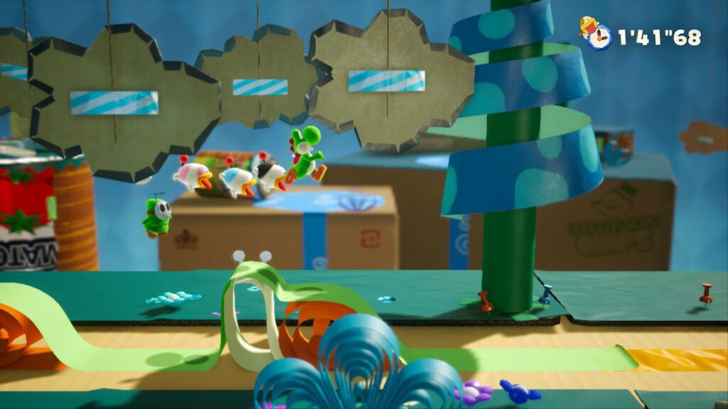 Histoire de Yoshi qui saute dans Yoshi's Crafted World.