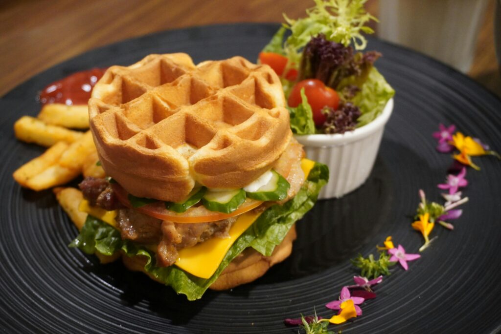 Waffle burger, des gaufres et de la viande