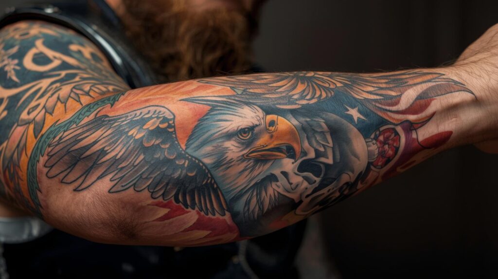 Styles de tatouage old school sur un bras de biker