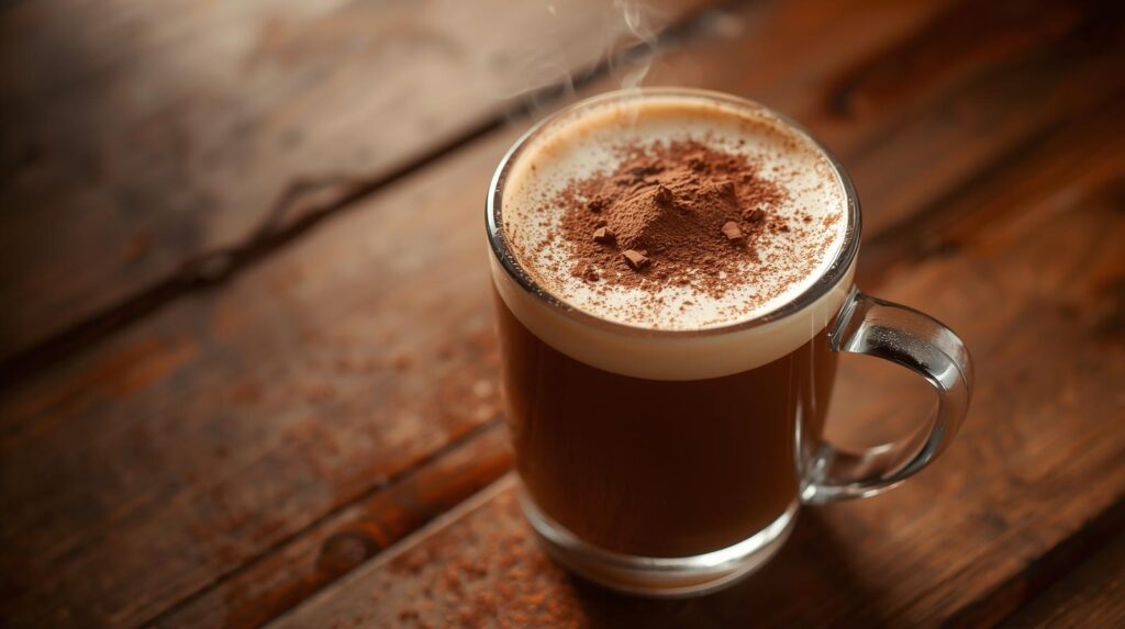 Mocaccino boisson italienne avec cacao, café et lait dans une tasse