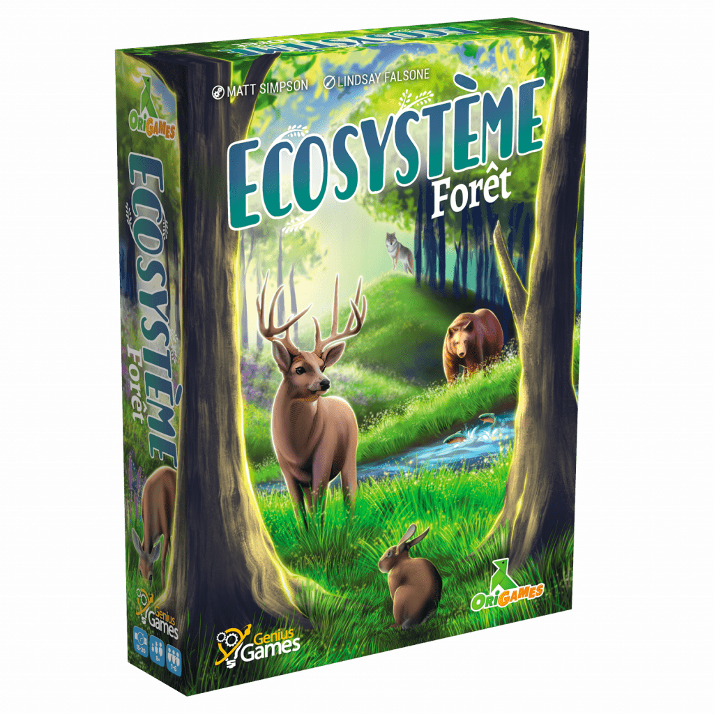 Ecosystème avec un cerf, un ours, un loup dans une forêt