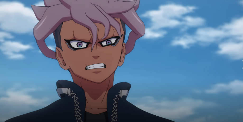 Briar Bloomhurst attaquant dans la série avec ses cheveux roses et son air rebelle