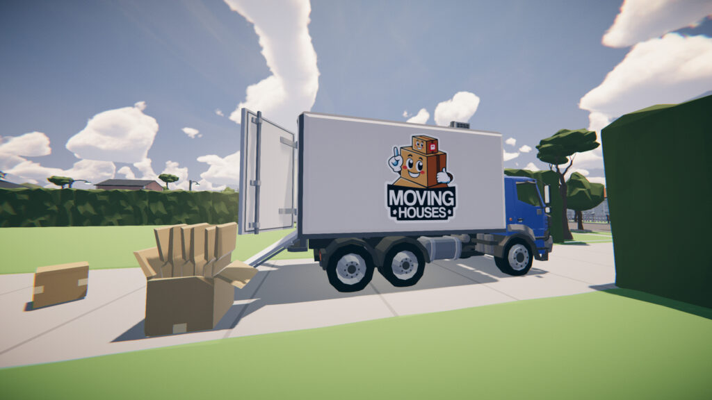 Moving Houses avec camion de déménagement et cartons
