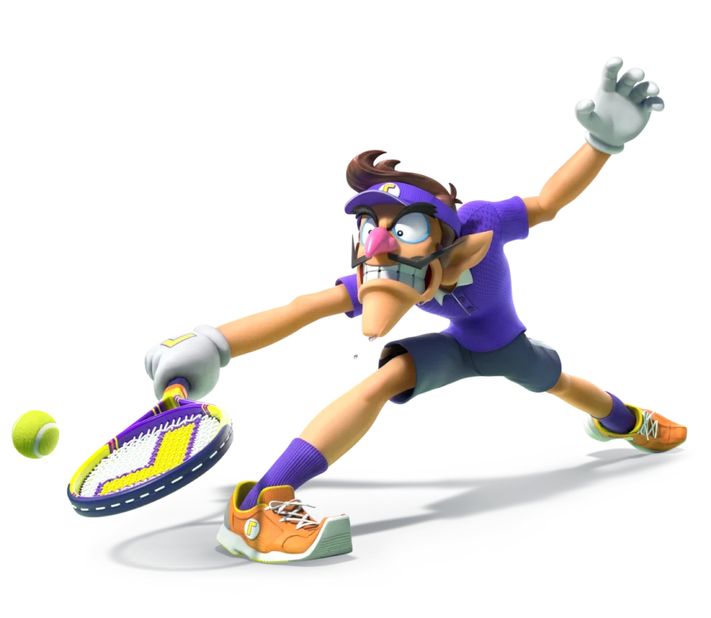 Avec ses vêtements mauves dans Mario Tennis Fever avec sa raquette spéciale et une balle jaune