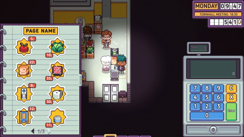 Discounty est un RPG art pixel avec une calculatrices, des prix, des produits et des clients dans le magasin