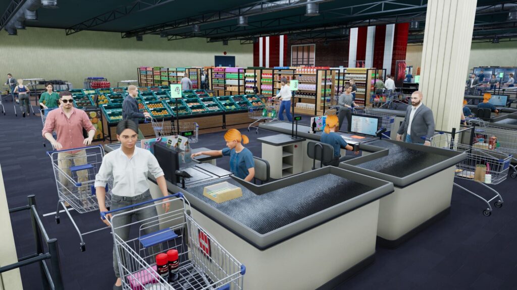 Better Mart Simulator est une simulation de supermarché avec des caisses, des rayons, des clients et des caddies