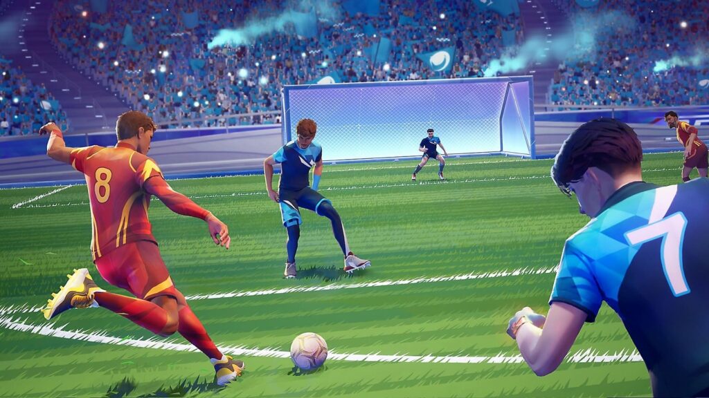 Rematch football avec deux équipes, un ballon et un terrain de foot
