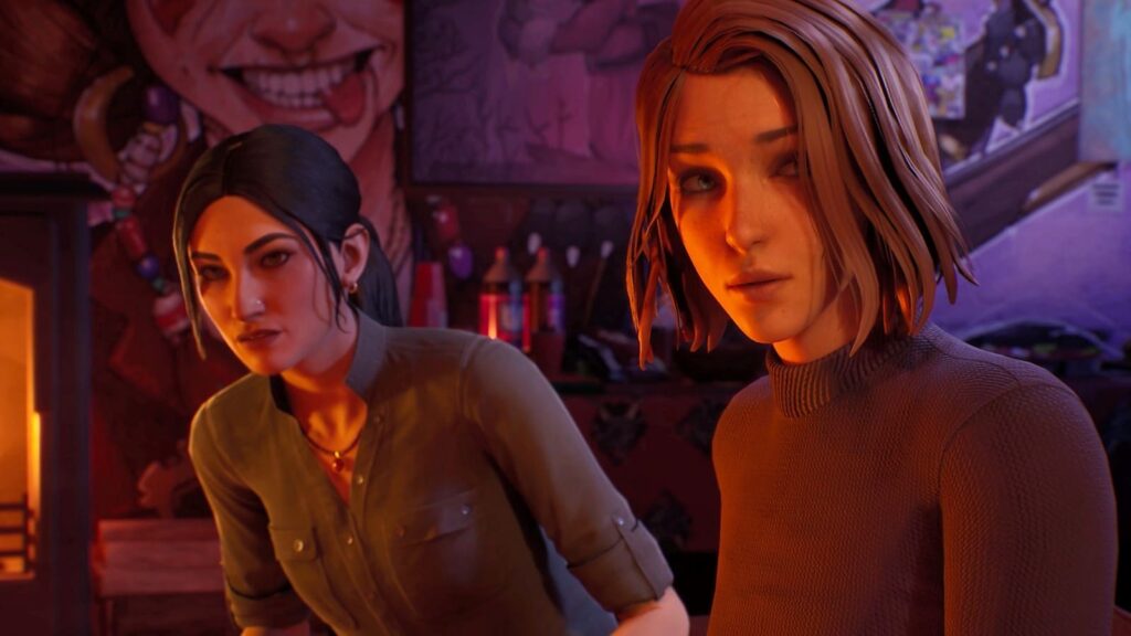 Safi dans life is strange double exposure, femme brune avec une queue de cheval et une chemise kaki