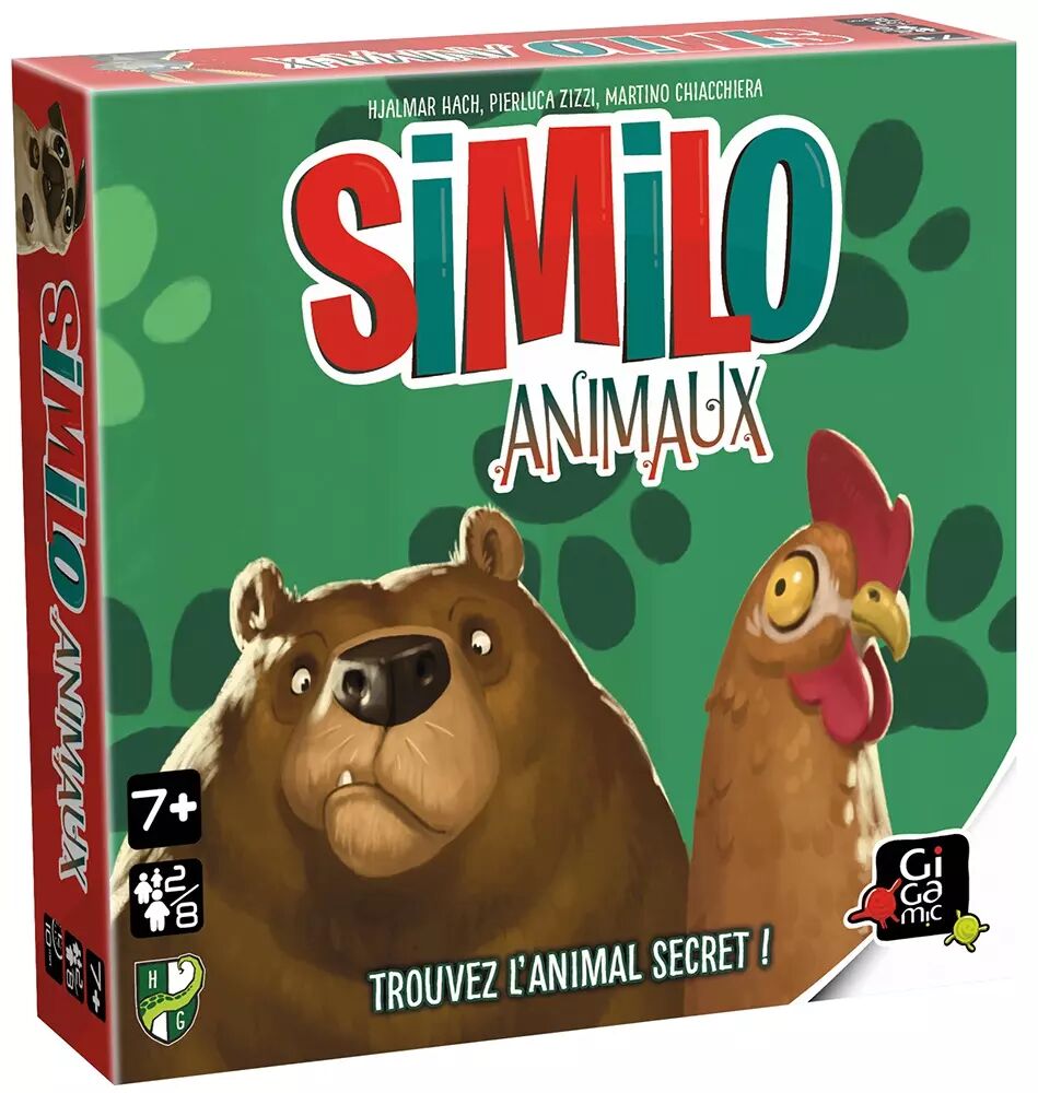 Similo animaux de chez Gigamic avec un ours brun et une poule sur un fond vert