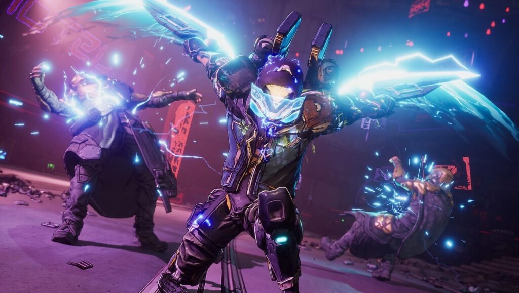 Borderlands avec des robots, des chasseurs, et des lasers sur une galaxie